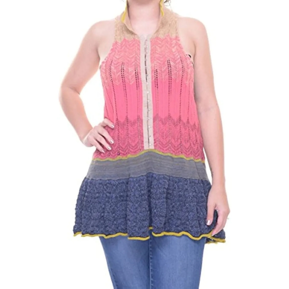 FREE PEOPLE rainbow crochet peplum blouse